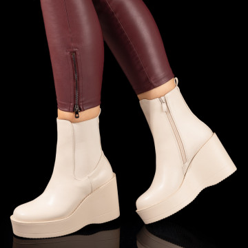 Cizme dama bej cu platforma si insertie de material elastic MOD10261, 3, modlet.ro