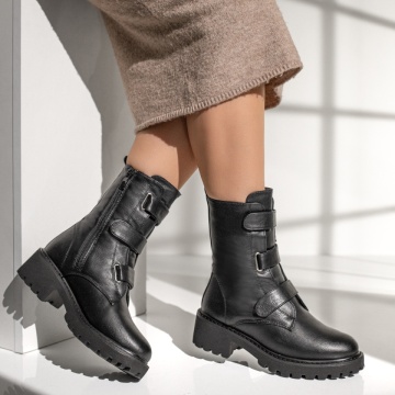 Cizme dama cu fermoar si curele negre MOD12706, 4, modlet.ro