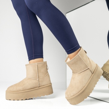 Cizme dama cu talpa groasa tip oog bej suede NINA10
