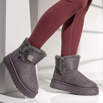 Cizme dama tip UG cu accesoriu decorativ gri suede EMA48, 3, modlet.ro