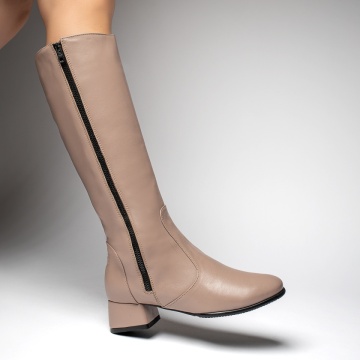 Cizme lungi cu fermoar nude Piele naturala MOD12292, 4, modlet.ro