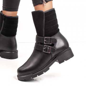 Cizme scurte dama din Piele naturala cu fermoar si catarame MOD07239, 1, modlet.ro