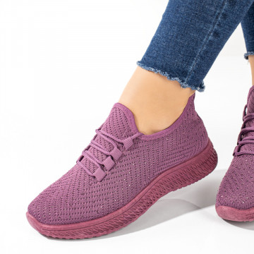 Espadrile sport dama cu siret si strasuri din material textil mov ZEF10998, 1, zeforia.ro