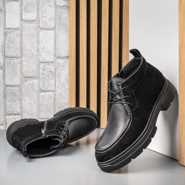 Ghete barbati cu siret elastic negre suede din Piele naturala MOD13988, 1, modlet.ro