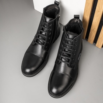 Ghete barbati cu siret si fermoar negre din Piele naturala MOD10570, 2, modlet.ro