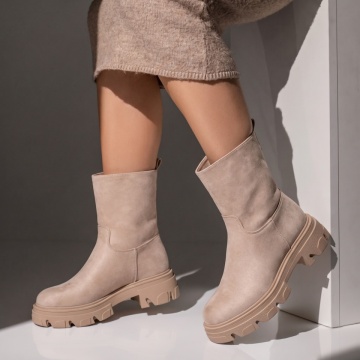 Ghete Dama, Ghete bej suede dama cu talpa groasa MOD07525, modlet.ro
