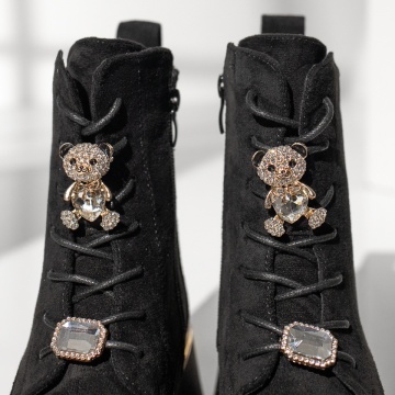 Ghete dama cu accesorii decorative negru suede MOD12791, 2, modlet.ro