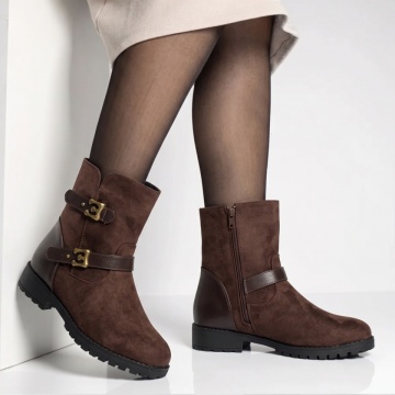 Ghete dama cu accesoriu decorativ maro suede LILI45, 3, modlet.ro