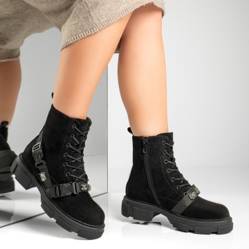 Ghete dama cu catarama si fermoar negru suede MOD12839, 4, modlet.ro