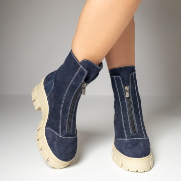 Ghete dama cu fermoar albastre suede din Piele naturala MOD06567, 2, modlet.ro