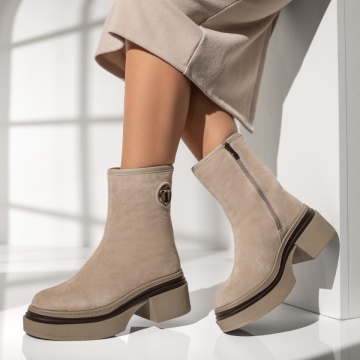 Ghete dama cu fermoar bej suede din Piele naturala MOD14040, 3, modlet.ro