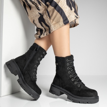 Ghete dama cu fermoar negre suede MOD12272, 3, modlet.ro