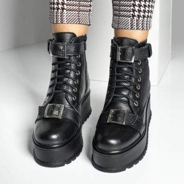 Ghete dama cu fermoar si talpa groasa negre din Piele naturala MOD14103, 2, modlet.ro