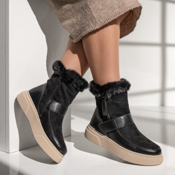 Ghete dama cu fermoar si talpa groasa negre MOD12364, 4, modlet.ro