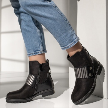 Ghete dama cu fermoar si talpa joasa negru suede MOD12847, 2, modlet.ro