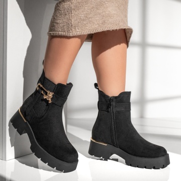 Ghete dama cu insertie de material elastic negru suede MOD12786, 4, modlet.ro