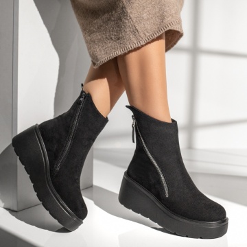 Ghete dama cu platforma si fermoar negru suede MOD12788, 4, modlet.ro