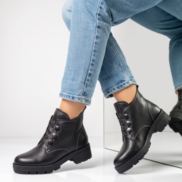 Bocanci dama, Ghete dama cu siret din Piele naturala negre MOD05669, modlet.ro