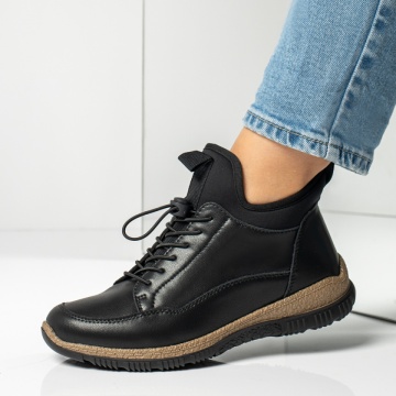 Ghete dama cu siret elastic si fermoar negre din Piele naturala DORA68, 2, modlet.ro