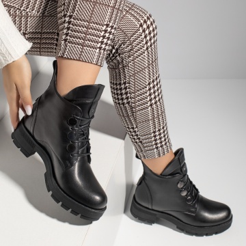 Ghete dama cu siret negre din Piele naturala MOD12415, 3, modlet.ro