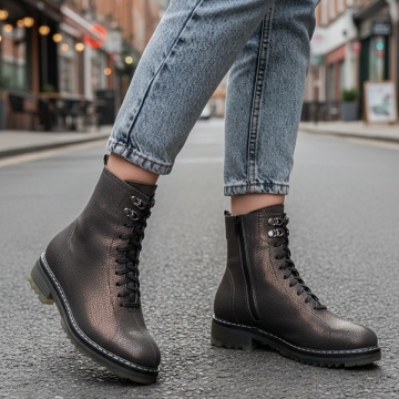 Ghete dama cu siret si fermoar maro din Piele naturala MOD05386, 3, modlet.ro