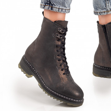 Ghete dama cu siret si fermoar maro din Piele naturala MOD05386