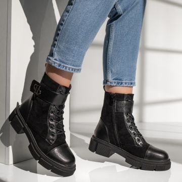 Ghete dama cu siret si talpa groasa negre MOD12833, 4, modlet.ro