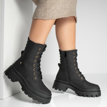 Ghete dama cu siret si talpa groasa negre MOD12848, 4, modlet.ro