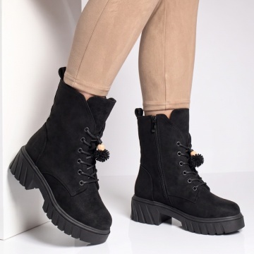Ghete dama cu talpa groasa negru suede NINA25