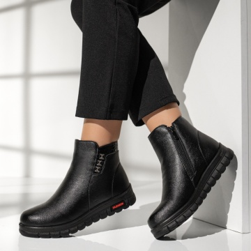 Ghete Dama, Ghete dama cu talpa groasa si fermoar negre MOD14097, modlet.ro