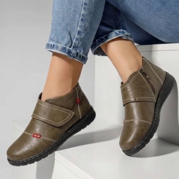 Ghete dama cu talpa joasa si fermoar khaki LILI26, 3, modlet.ro