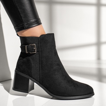 Ghete dama cu toc gros negru suede MOD12643, 3, modlet.ro