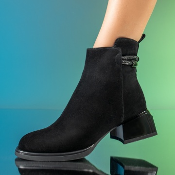 Ghete cu Toc, Ghete dama cu toc mic si fermoar negru suede din Piele naturala MOD14044, modlet.ro