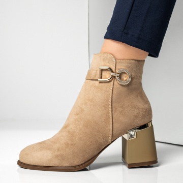 Ghete dama cu toc si accesorii decorative khaki suede MOD12882, 2, modlet.ro
