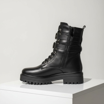 REDUCERI INCALTAMINTE, Ghete dama negre cu talpa groasa si curele decorative MOD02276, modlet.ro