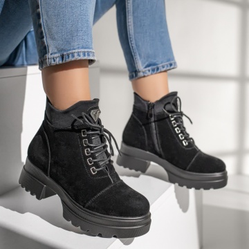 Ghete dama negre suede cu siret si fermoar MOD12209, 3, modlet.ro