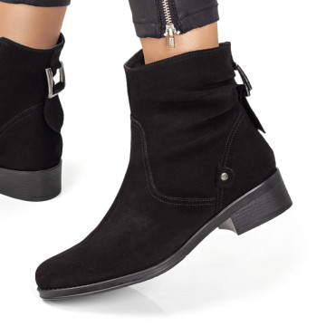 Ghete dama negru suede fara toc cu fermoar ZEF05668, 3, zeforia.ro