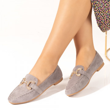 Mocasini dama cu pietre aplicate gri suede MOD10154, 3, modlet.ro