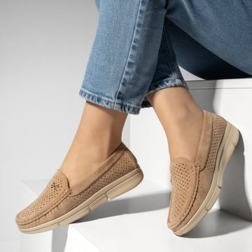Mocasini dama cu talpa joasa si perforatii bej suede MOD13206, 2, modlet.ro