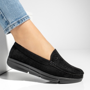 Mocasini dama cu talpa joasa si perforatii negru suede MOD13206, 4, modlet.ro