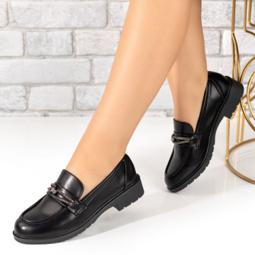 Mocasini dama negri cu accesoriu metalic MOD10137, 3, modlet.ro