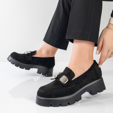 Panofi casual dama cu talpa groasa negri suede MOD11060, 5, modlet.ro