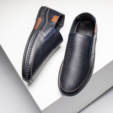 Pantofi casual barbati cu perforatii albastru inchis din Piele naturala MOD13644, 3, modlet.ro