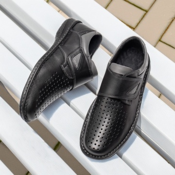 Pantofi casual barbati cu perforatii negri din Piele naturala MOD13462, 4, modlet.ro