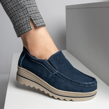 Pantofi casual cu platforma albastri suede din Piele naturala MOD11690, 4, modlet.ro