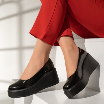Pantofi casual cu platforma negru cu aspect lucios MOD12963, 2, modlet.ro