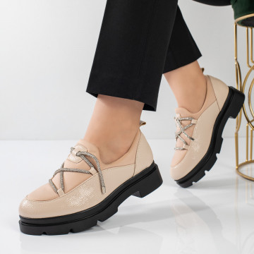 Pantofi casual cu strasuri si talpa groasa bej MOD11061, 4, modlet.ro