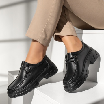 Pantofi casual cu talpa groasa si siret elastic negri din Piele naturala MOD13976, 2, modlet.ro