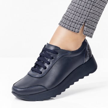 Pantofi casual dama albastri cu siret din Piele naturala ZEF00430, 2, zeforia.ro