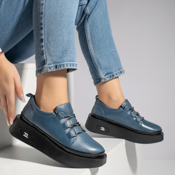 Pantofi casual dama albastri din Piele naturala MOD11125, 3, modlet.ro